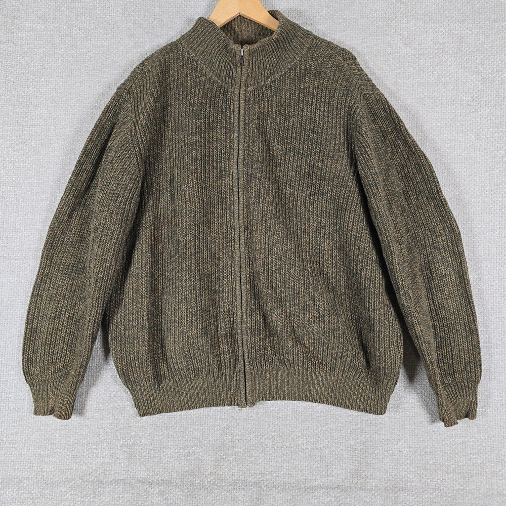 LL Bean Mens XL Full Zip Sweater Cotton Ribbed Marled Mock Neck Cardigan 0YR26